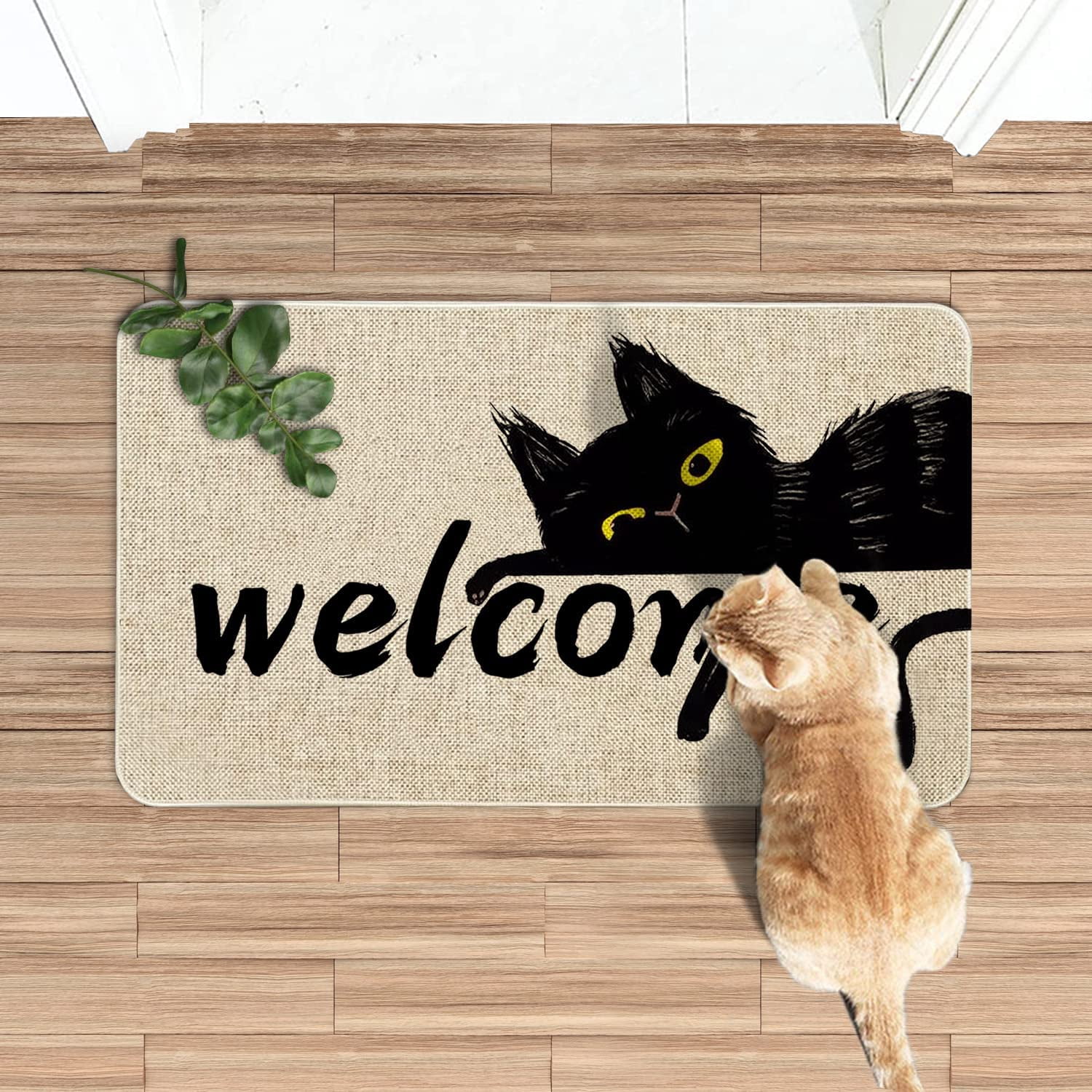 Halloween Cat Front Door Mat 30 X 17 Inch Black Cat Doormat Indoor Outdoor Entrance Linen Floor Rug Halloween Decor Non Slip Rubber Cat Welcome Mats