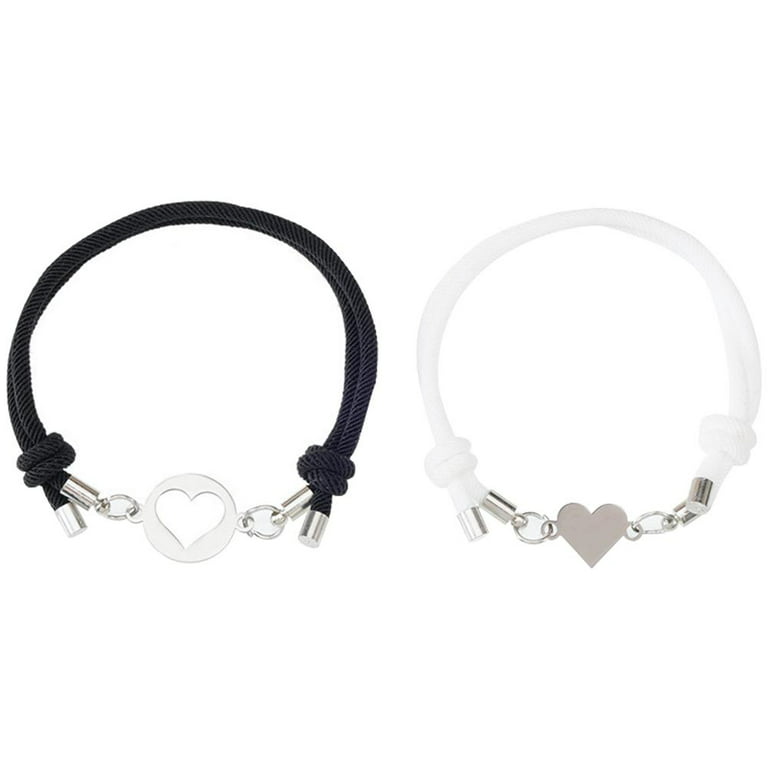 2pcs Couple Magnetic Heart Charm Bracelet for Daily Casual Date,One Size/Silver