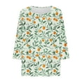 thumbnail image 6 of Women's 3/4 Sleeve V Neck T Shirts Floral Graphic Print Casual Base Tee Tshirts for Women Fall Summer Spring (2XL, Green), 6 of 6