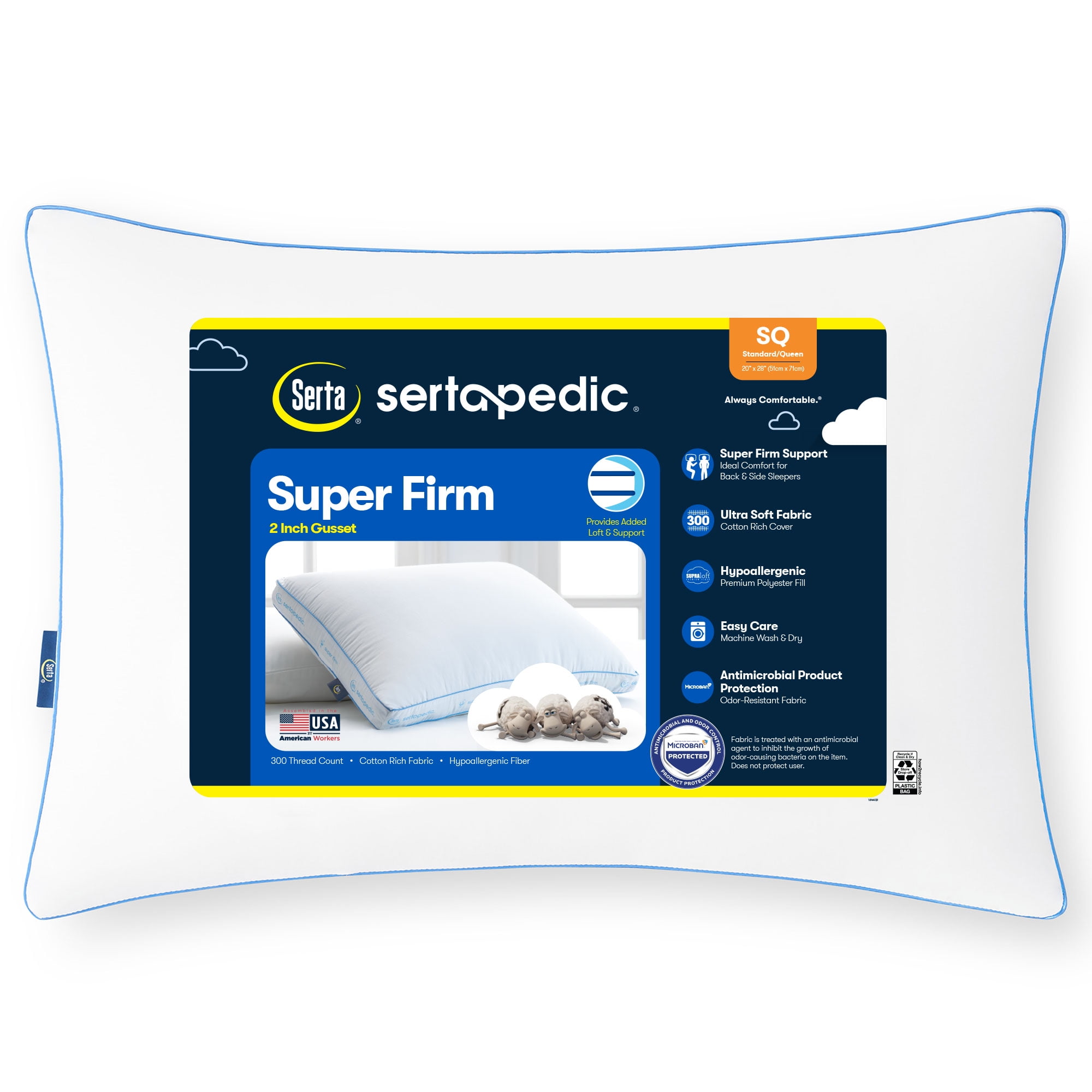 Sertapedic Super Firm Bed Pillow, Standard/Queen