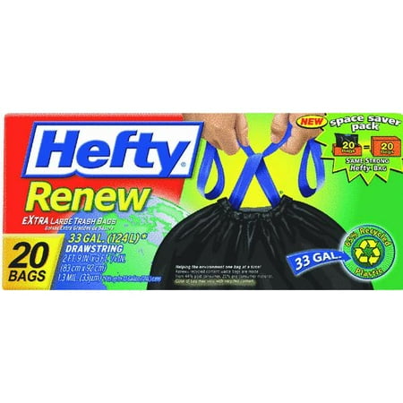 Renew Recycled Kitchen & Trash Bags, 33gal, 1.1mil, 24 x 27 1/4, Black