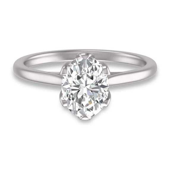 SZUL Women's 14K White Gold Classic Lotus Solitaire Ring with IGI Certified 2 Carat Oval Shape Lab Grown Diamond