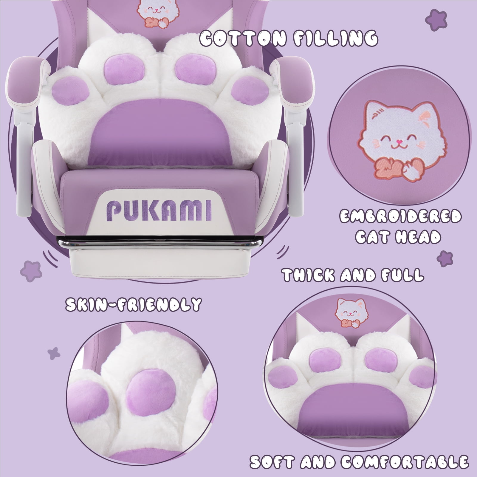 BOSSIN Gaming Chair,Ergonomic Computer Chair for adult with Cat Paw Lumbar Cushion and Cat Ears