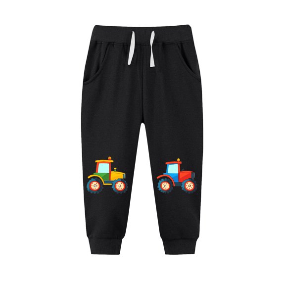 CQONEPT Girls Print Pants Lounge Loose Fit Jogger Pant Warm Athletic Elastic Waist Pant with Pockets Black 2-3Years