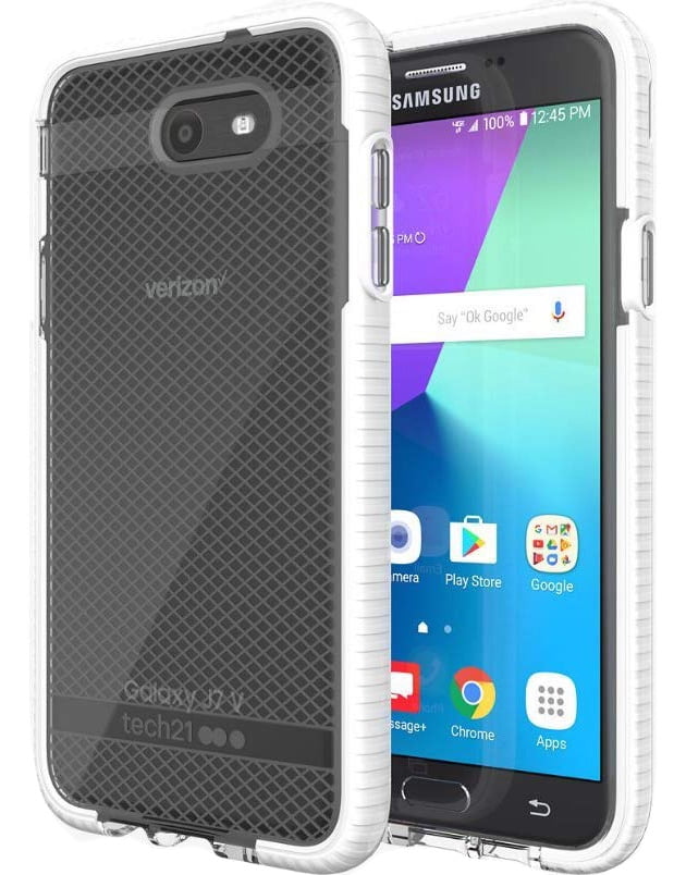 Tech21 White Clear EVO Check Anti-Shock Case TPU Cover for Samsung Galaxy J7 (2017), SM-J727, J7V, Sky Pro, J7 Prime, Perx