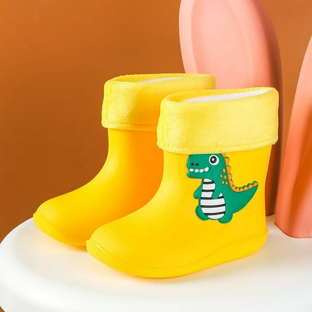 Nuevas Botas de lluvia impermeables de dinosaurio de dibujos animados para bebé, zapatos rellenos de algodón para niños y niñas, calzado para guardería