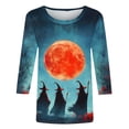 thumbnail image 4 of Uootdi Halloween Womens Tops Crew Neck Witch Bat Print 3/4 Sleeve Tops for Women Plus Size Loose Fit Autumn Outdoor Trip Lightweight Womens Blouses Gift, 4 of 5