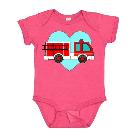 

Inktastic Valentine Fire Truck with Blue Heart Gift Baby Boy or Baby Girl Bodysuit