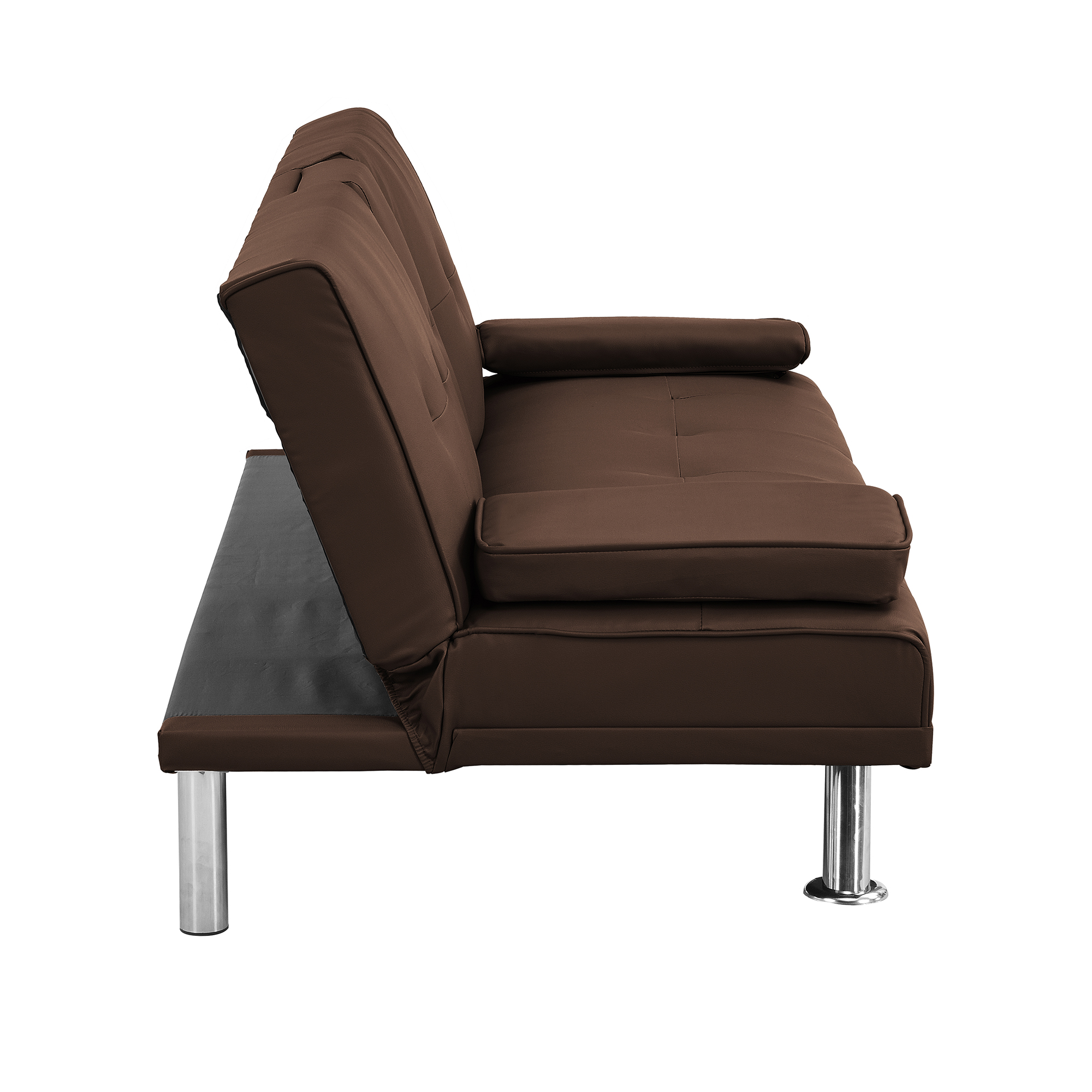 Leather Futon Sofa Bed Convertible Folding Couch Modern Faux Leather with Cupholders and Pillows