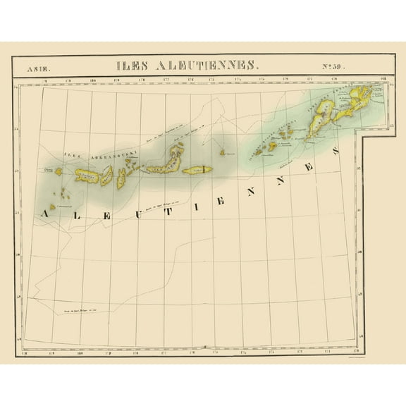 Historic State Map - Aleutian Islands Alaska - Vandermaelen 1827 - 23 x 28.87 - Vintage Wall Art