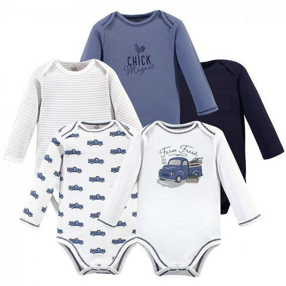 Touched by Nature Baby Boy Organic Cotton Long-Sleeve Bodysuits 5pk, Truck, 0-3 Months
