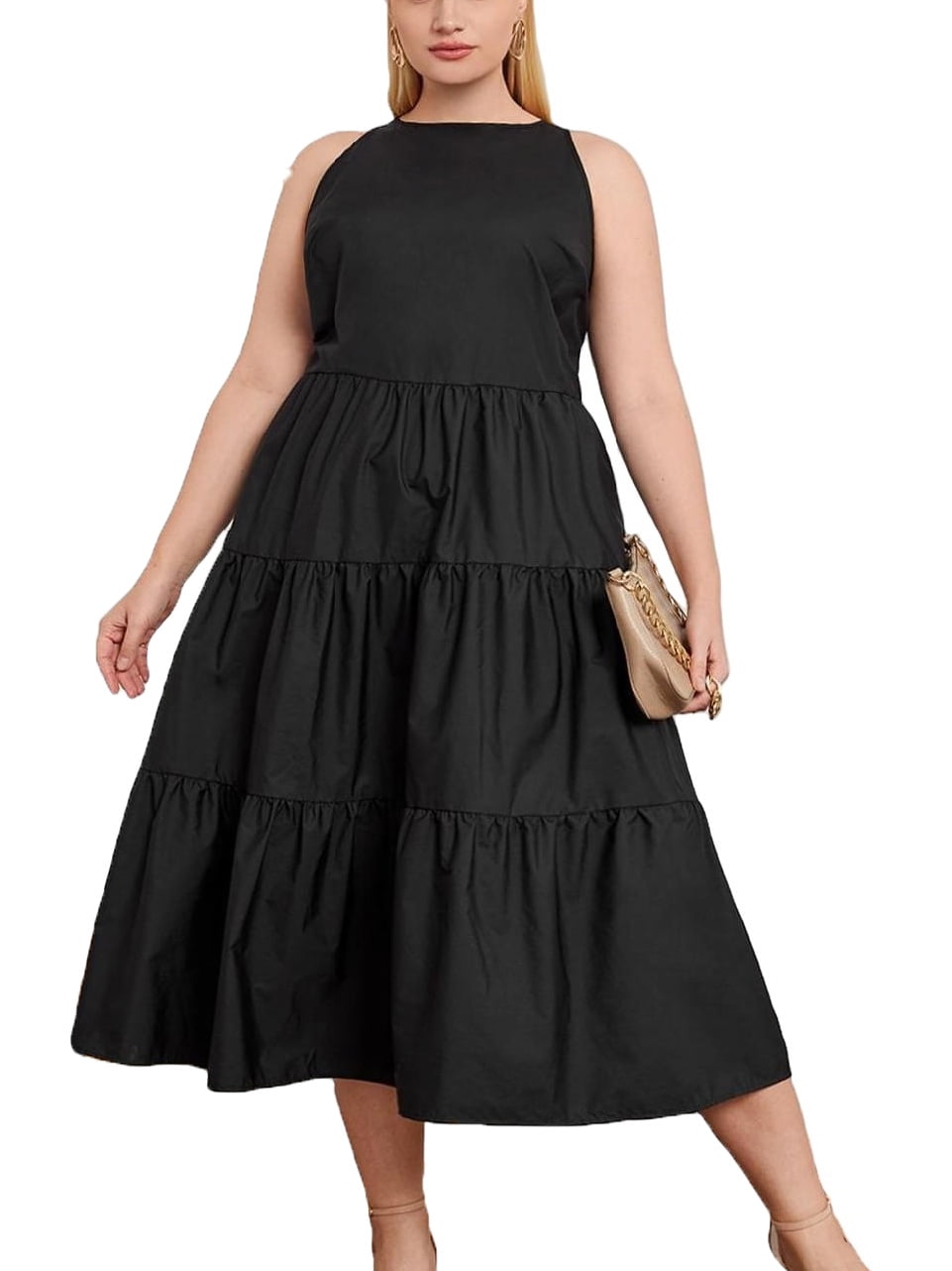 Hound efterspørgsel Sanktion Elegant Round Neck Smock Dress Sleeveless Black Plus Size Dresses (Women's)  - Walmart.com