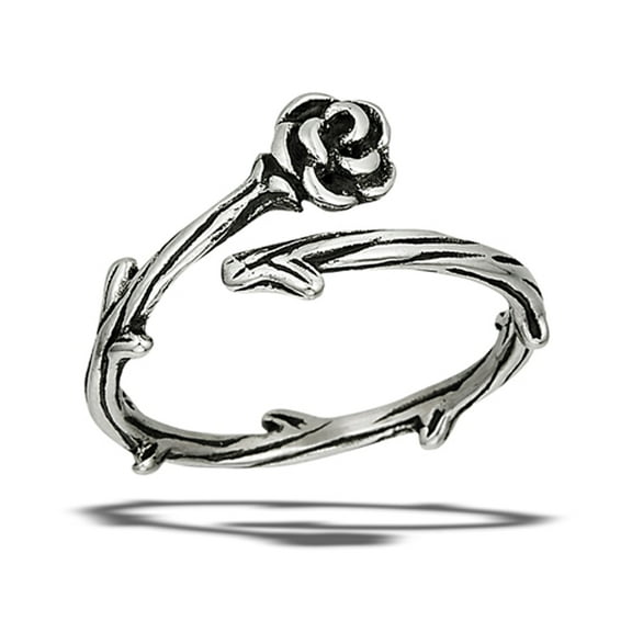 High Polished Rose w/ Thorned Vine Promise Ring Stainless Steel Band Gray Jewelry Female Male Size 7
