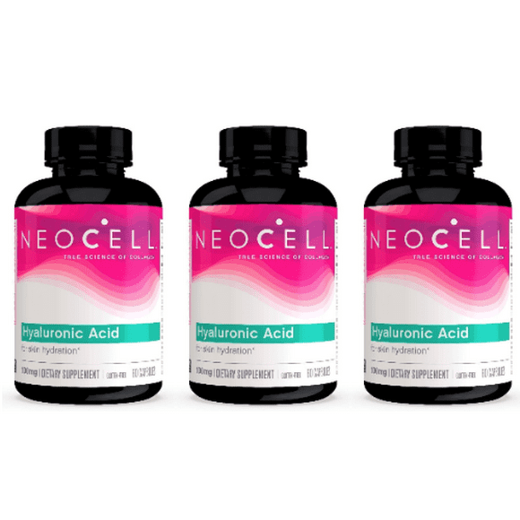 NeoCell® Hyaluronic Acid, Daily Hydration for Skin Hydration & Suppleness, 100mg – 60 Capsules - 3 Packs