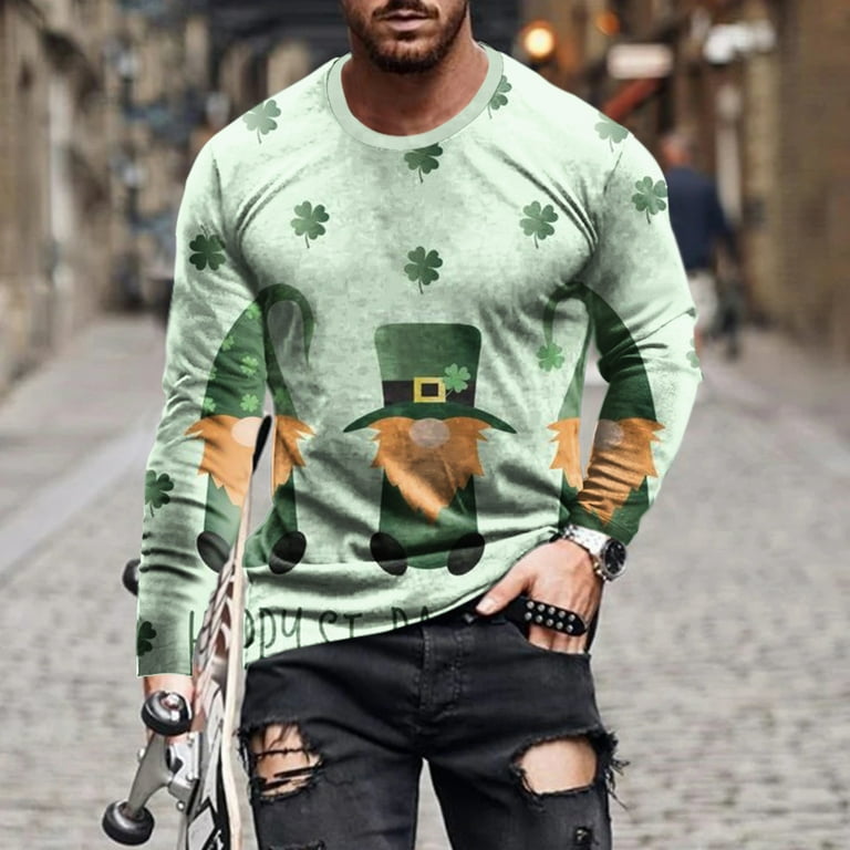 SOOMLON Sexy St Patricks Day Outfits For Men Athletic Shirt Long Sleeve  Crew Neck School Shirt Aesthetic T-shirt Mint Green M 