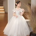 thumbnail image 2 of CPNG Girls' Off-the-Shoulder Sequin & Glitter Tulle Ball Gown Dress – Embellished Bodice, Ruffled Sleeves & Sparkly Floor-Length Skirt for Flower Girl, Wedding Pageant & Formal Events, 2 of 9