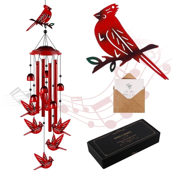 Scidweet Wind Chimes Outdoors, 35" Cardinal Bird Mother's Day Memorial Gifts Wind Chime for Outside Yard Patio Garden Home Decoration