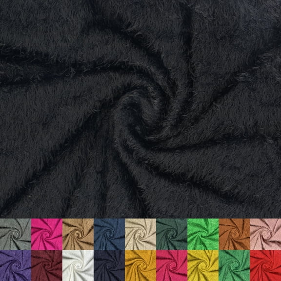 LitLook Eyelash Shaggy Faux Fur Fabric by the Yard - 290GSM Long Pile Fake Fur for Jackets, Costumes, Pillows, Decor and Crafts - Black
