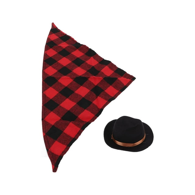 Cat Cowboy Hat Triangular Scarf, Pet Cowboy Costume Set Multipurpose Cute and Cool for Birthday Parties for Cowboy Hat Dress Up Brown+Red Grid,Brown+Green Grid,Black+Red