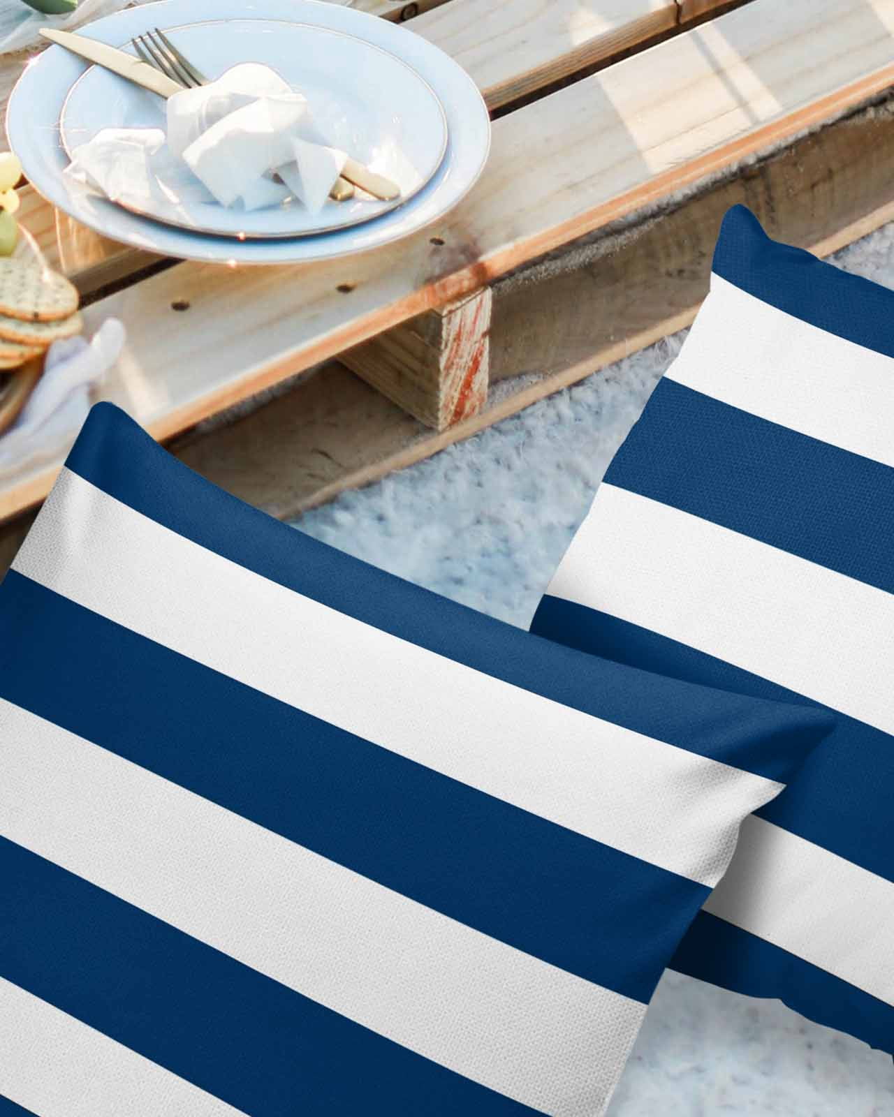 Pack of 2 Outdoor Pillow Covers, Classic Blue and White Stripe Pattern Waterproof Square Throw Pillowcase Cushion Decorative Pillow Covers for Couch Patio Tent, 18x18 in