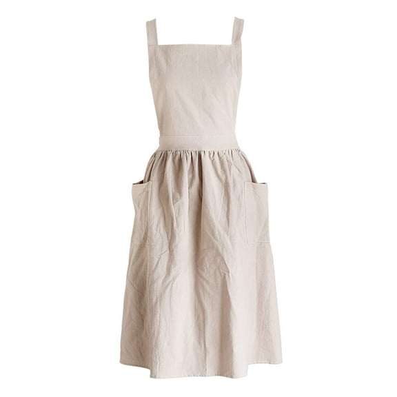 Cotton Linen Apron Cross Back Apron Vintage Apron for Women with 2 Pockets for Cooking Painting Gardening