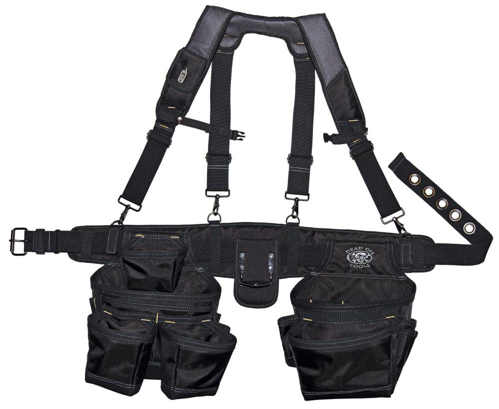 Construction Grade | Tape Measure Fully Adjustable Pencil Sleeve Comfortable & Heavy Duty LAUTUS Padded Tool Belt Suspenders w/Chest Strap Cell Phone Holder