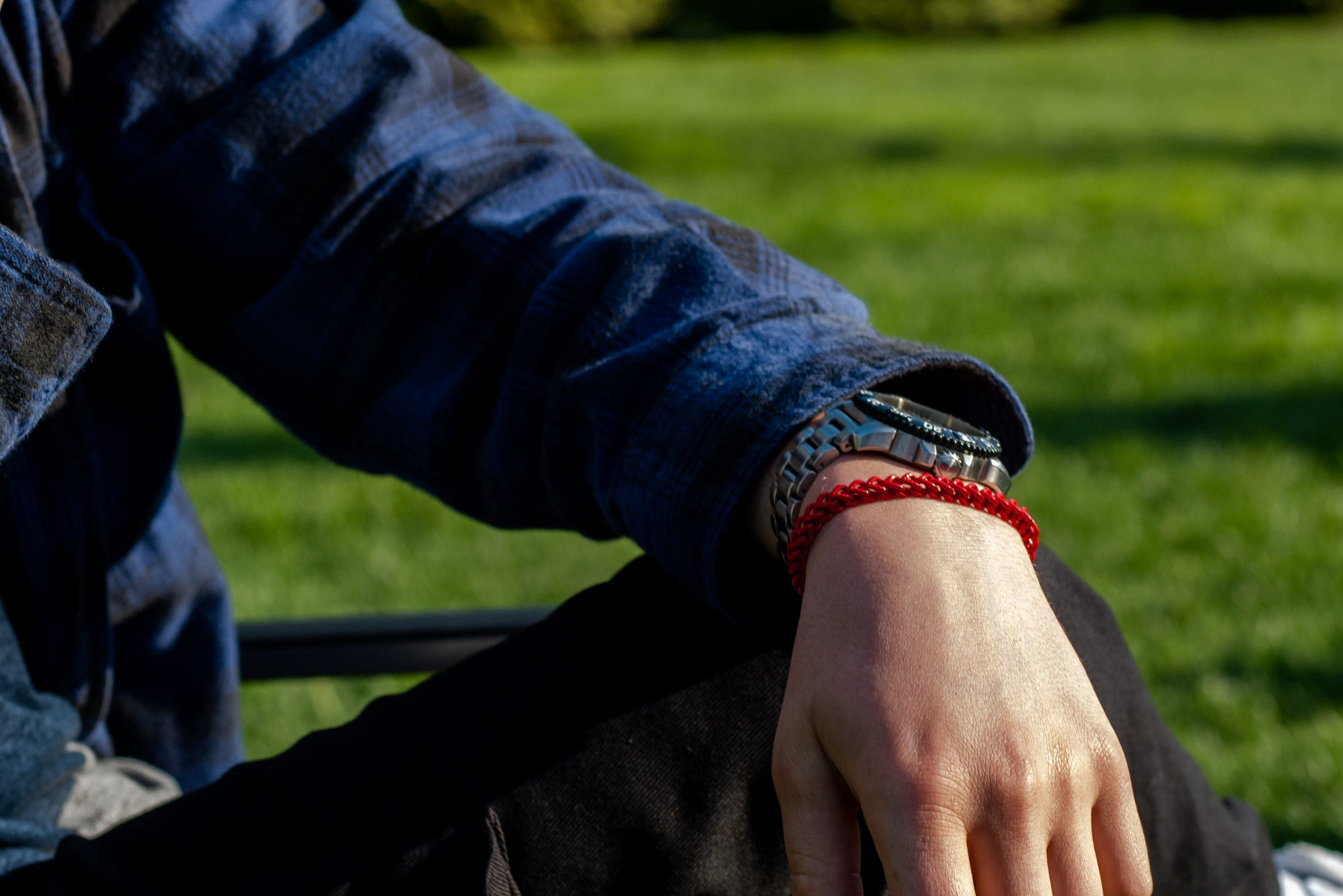 Stainless Steel Red Acrylic Bracelet for Men 9 Inches Thin Franco Chain 5 mm Wide Lobster Claw by Metro Jewelry