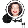 thumbnail image 1 of UTAH-Rechargeable Wall Mounted Lighted Makeup Mirror 8 Inch Bathroom Mirror Double-Sided 1X/5X Magnification 3 Color Lights Dimmable LED Vanity Mirror Touch Screen 360° Swivel 13 Inch Extendable, 1 of 4