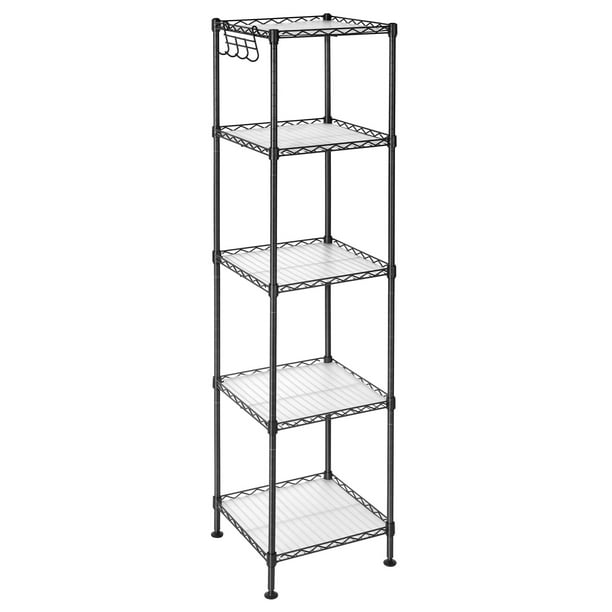 Estantería de Baño, Estantería Metal, 5 Hojas de PP, 30 x 30 x 123.5 cm, Diseño Expandible, Carga 100 kg, Negro y Traslúcido