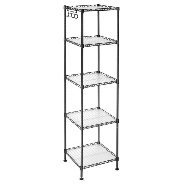 Estantería de Baño, Estantería Metal, 5 Hojas de PP, 30 x 30 x 123.5 cm, Diseño Expandible, Carga 100 kg, Negro y Traslúcido