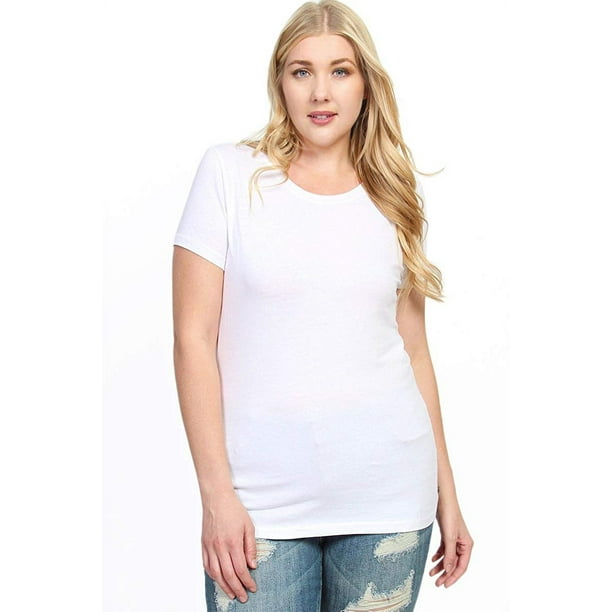 Women's & Juniors Basic Round Crew Neck Short Sleeve Stretch