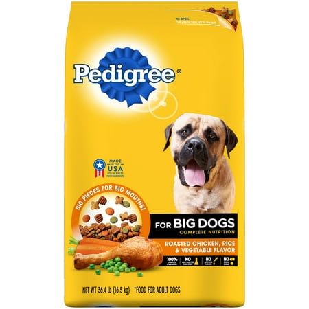 PEDIGREE For Big Dogs Adult Complete Nutrition Large Breed Dry Dog Food Roasted Chicken, Rice & Vegetable Flavor Dog Kibble, 36.4 lb. Bag