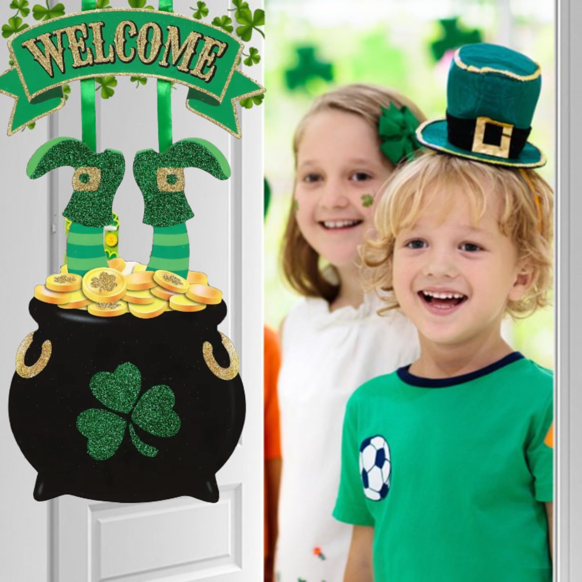 St. Patrick's Day Door Sign Rainbow, Wooden Irish Decor Shamrock Pot of  Gold Lucky Hanging Sign with Rope for Happy St. Patrick's Day Party Front  Door