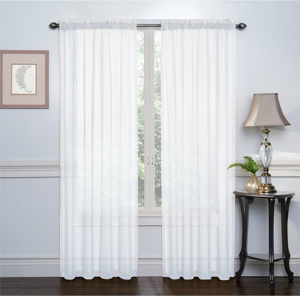SET OF 2 SHEER VOILE TAILORED CURTAINS 84 INCH LONG BLACK 