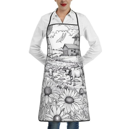 

Sikiie Country Farm Scene Aprons for Kitchen Cooking Aprons Chef Apron for Men Women Chef
