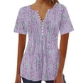 thumbnail image 2 of ALLLIST Purple Cute Summer Tops for Women Short Sleeve Embellished V-Neck Button Graphic T-Shirts Womens Shirts XXL, 2 of 3
