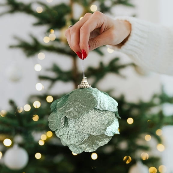Feltree 5-Pack Mint Green Glitter Christmas Ornament Balls Hanging Decorations Reusable for Holiday Tree Home Party
