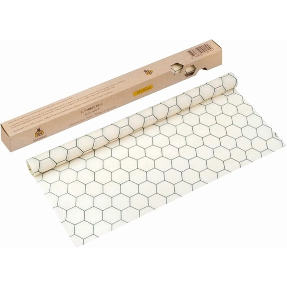 SUPERBEE Beeswax Wrap Roll XL, Reusable Beeswax Wrap for Food, Wrap Roll, Reusable Bees Wrap Paper for Wrapping Vegetables & Cheese, Bowl Covers and Sandwich Wrapping Paper, Hexagonia - 35x13"