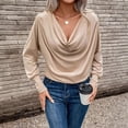 thumbnail image 4 of Women Tops Pure Color Stacked Collar Long Sleeve Loose Fit Blouse Mid-length Casual Inner Tops Daily Wear, 4 of 8