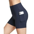 thumbnail image 4 of BALEAF Women's 5" Athletic Shorts High Waisted Brushed Side Pockets for Yoga Workout Volleyball Navy M, 4 of 8