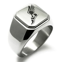 Tioneer Stainless Steel Engraved Square Flat Top Biker Style Polished Signet Ring