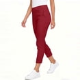 thumbnail image 5 of HongQid Women's Cropped Pants Elastic Waist Rolled Hem High Waisted Casual Work Petite Capri Trousers with Pockets, 5 of 7