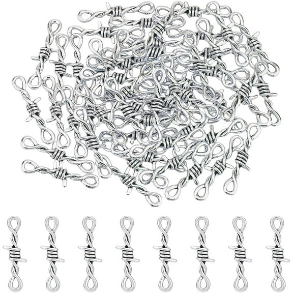 1box 60pcs Thorns Charms Gothic Connector Charms Bulk Infinity Links Charms Alloy Wire Pendants Barbed Wire Jewelry Making Tibetan style Metal Connector for DIY Crafts Bracelet Necklace Earring