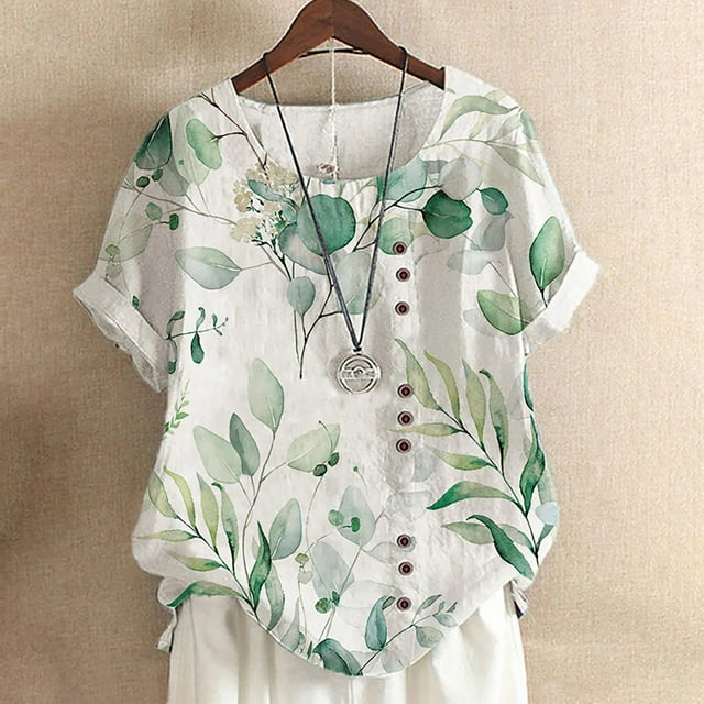 SMihono T-Shirt Surdimensionné pour Femmes Mode Femme Décontracté Col Rond Imprimé Blouse Manches Courtes T-Shirt Hauts d'Été Décontractés Hauts pour Femmes