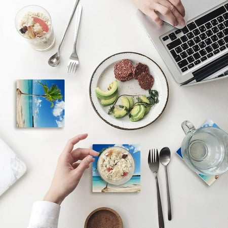 

ZHANZZK Summer Beach Tropical Seascape Blue Sky Set of 4 Coaster for Drinks Absorbent Ceramic Stone Coasters Cup Mat with Cork Base for Home Kitchen Room Coffee Table Bar Decor