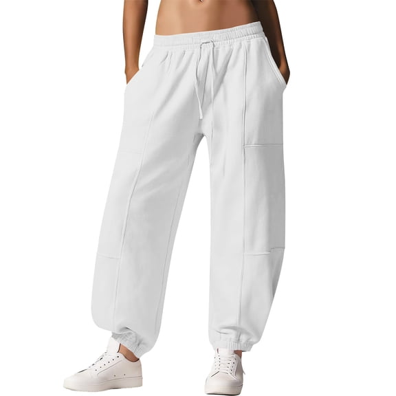 xaoyunyn Jogger Pants for Womens Baggy Drawstring Elastic Waisted Sweatpants with Pockets Cinch Bottom Casual Trousers