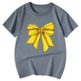 thumbnail image 4 of XUELUO Juniors Girls Tops & T-Shirts Summer Bowknot Print Round Neck Short Sleeve Loose Casual Pullover T Shirts Holiday Wear,Gray,10-11 Years, 4 of 4