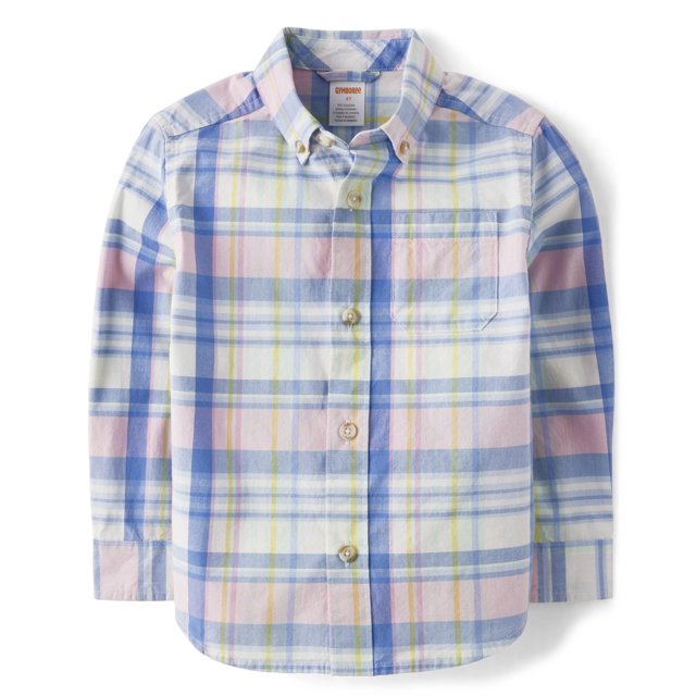Camisa Gymboree para niños pequeños de manga larga con botones, vaqueros azules, 12