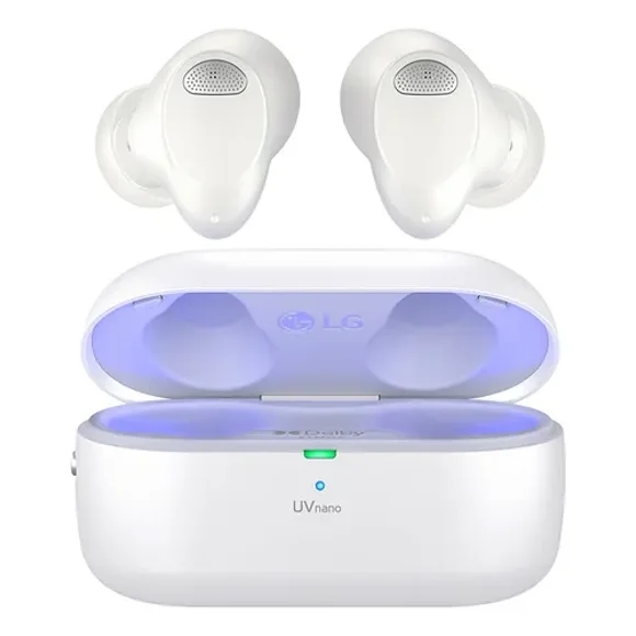 LG Tone Free T90 Dolby Atmos True Auriculares inalámbricos, UVnano, IPX4 Resistente al Agua, hasta 36 Horas de duración de la batería, Blanco