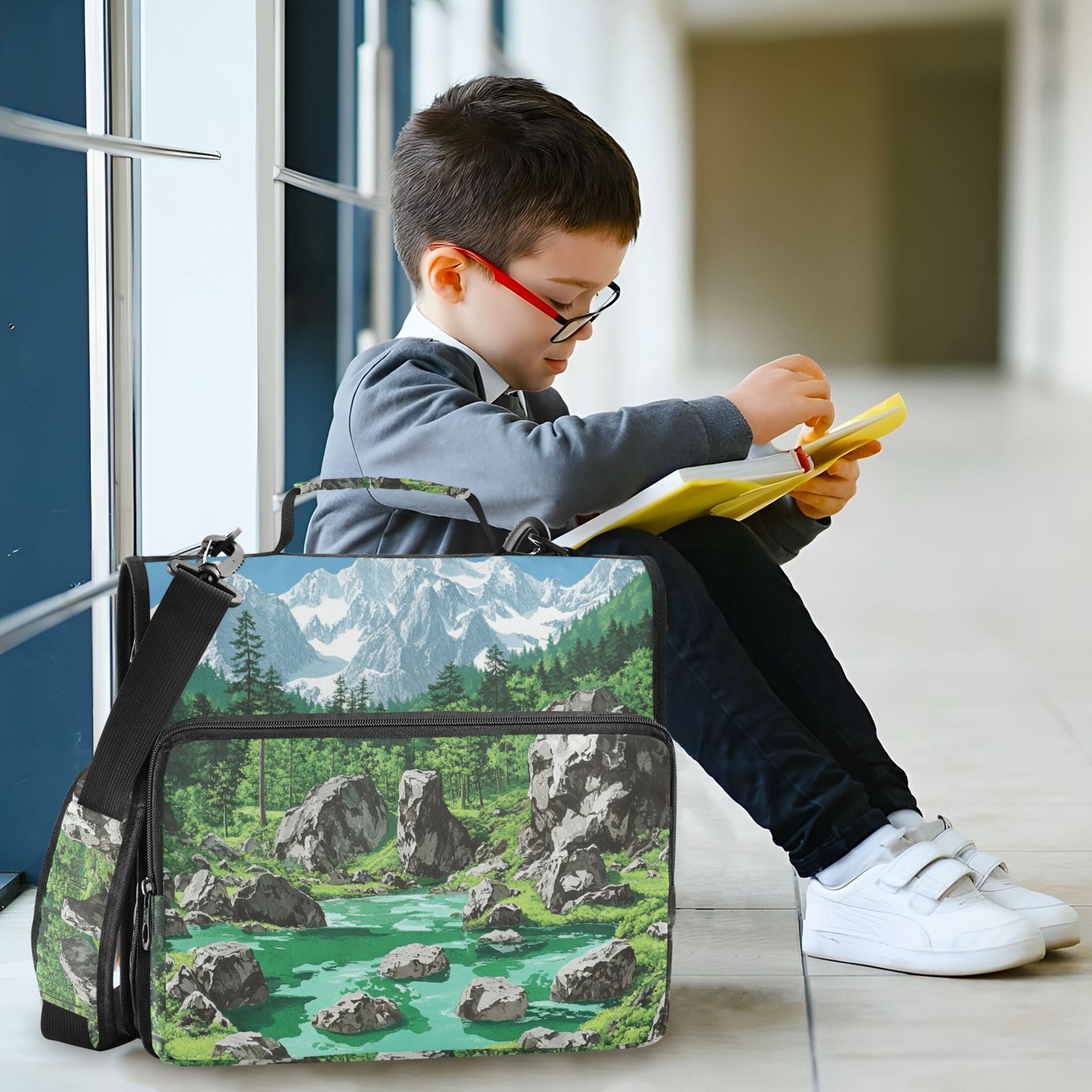 3 Ring Zipper Binder with Shoulder Strap Waterproof Trapper Keeper 2 Inch D-Ring 500 Sheets Capacity Lake in Mountains